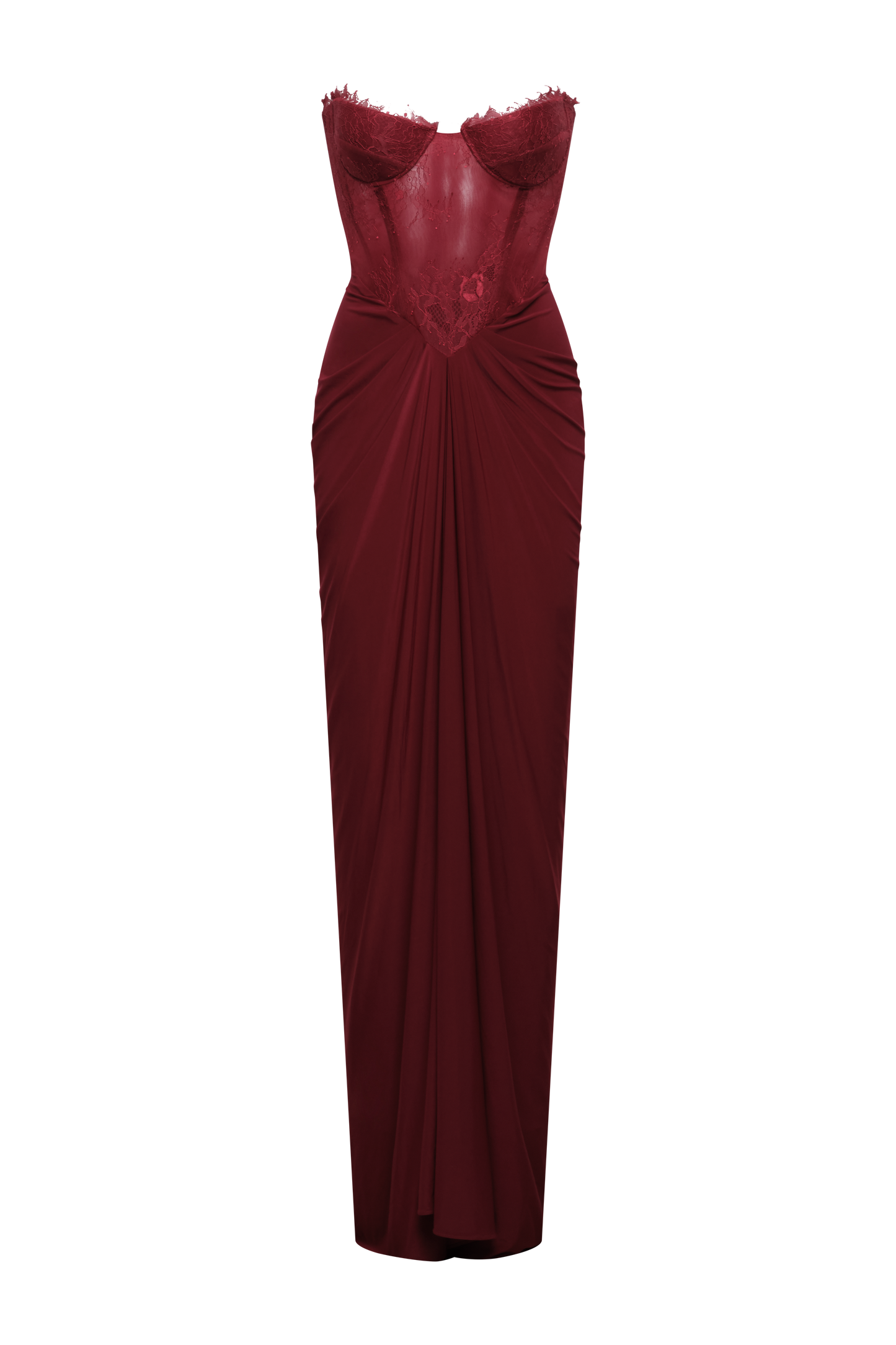 BCBGMAXAZRIA Lace & Jersey Gown Cabernet