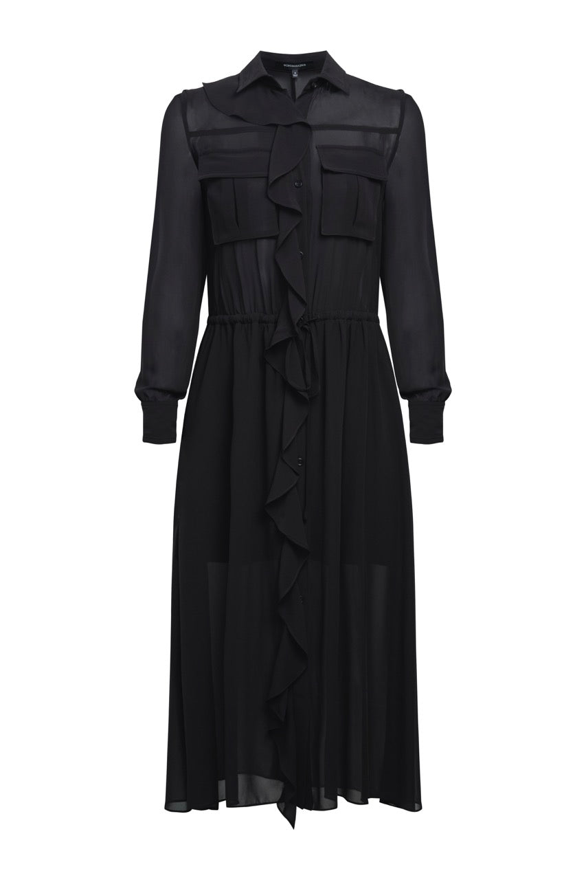BCBGMAXAZRIA Solid Ruffle Dress Black