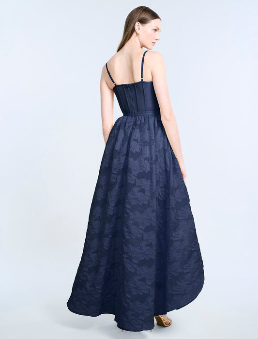 BCBGMAXAZRIA High Low Organza Tulle Gown Navy