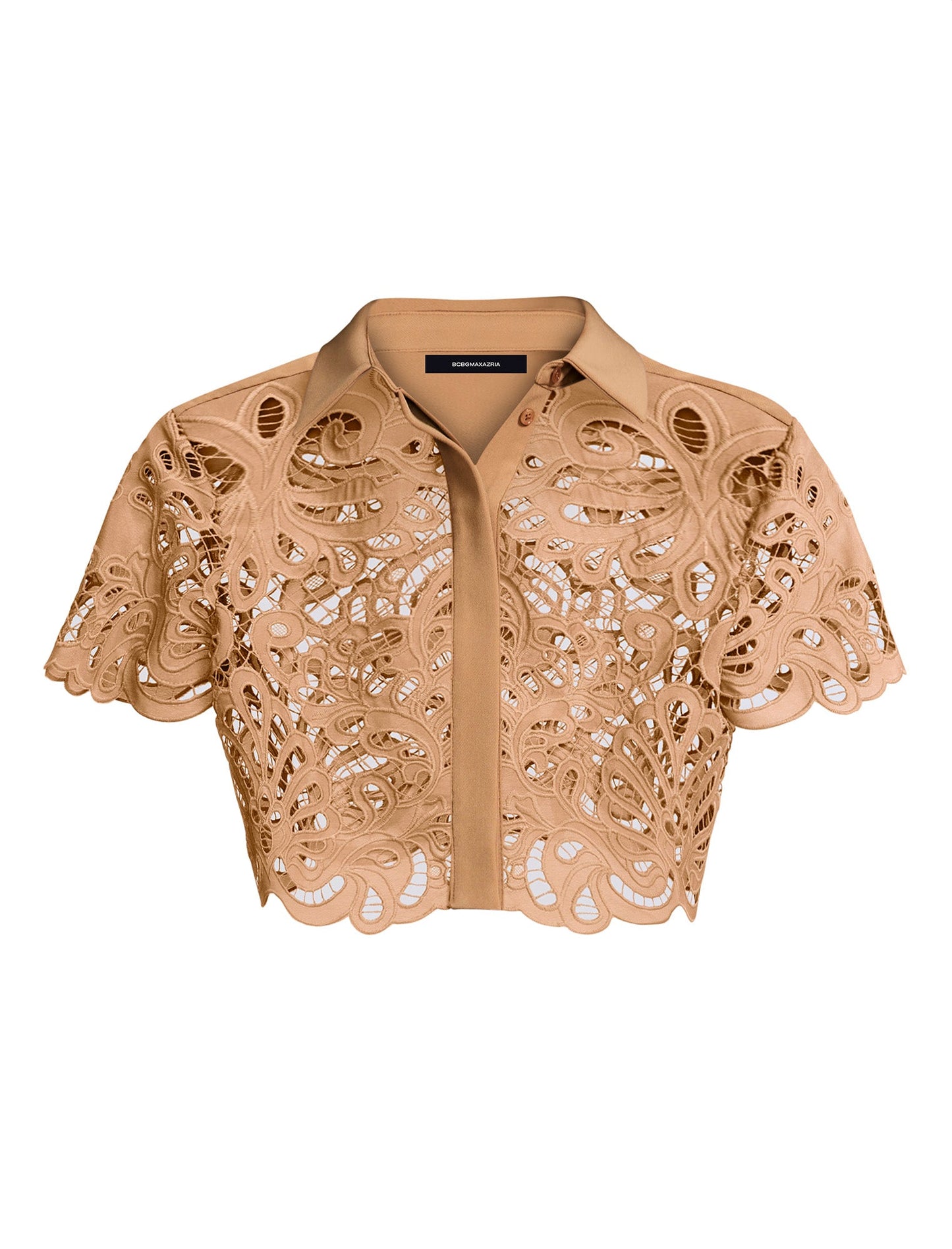 BCBGMAXAZRIA Eyelet Button Down Polo Brown Sugar