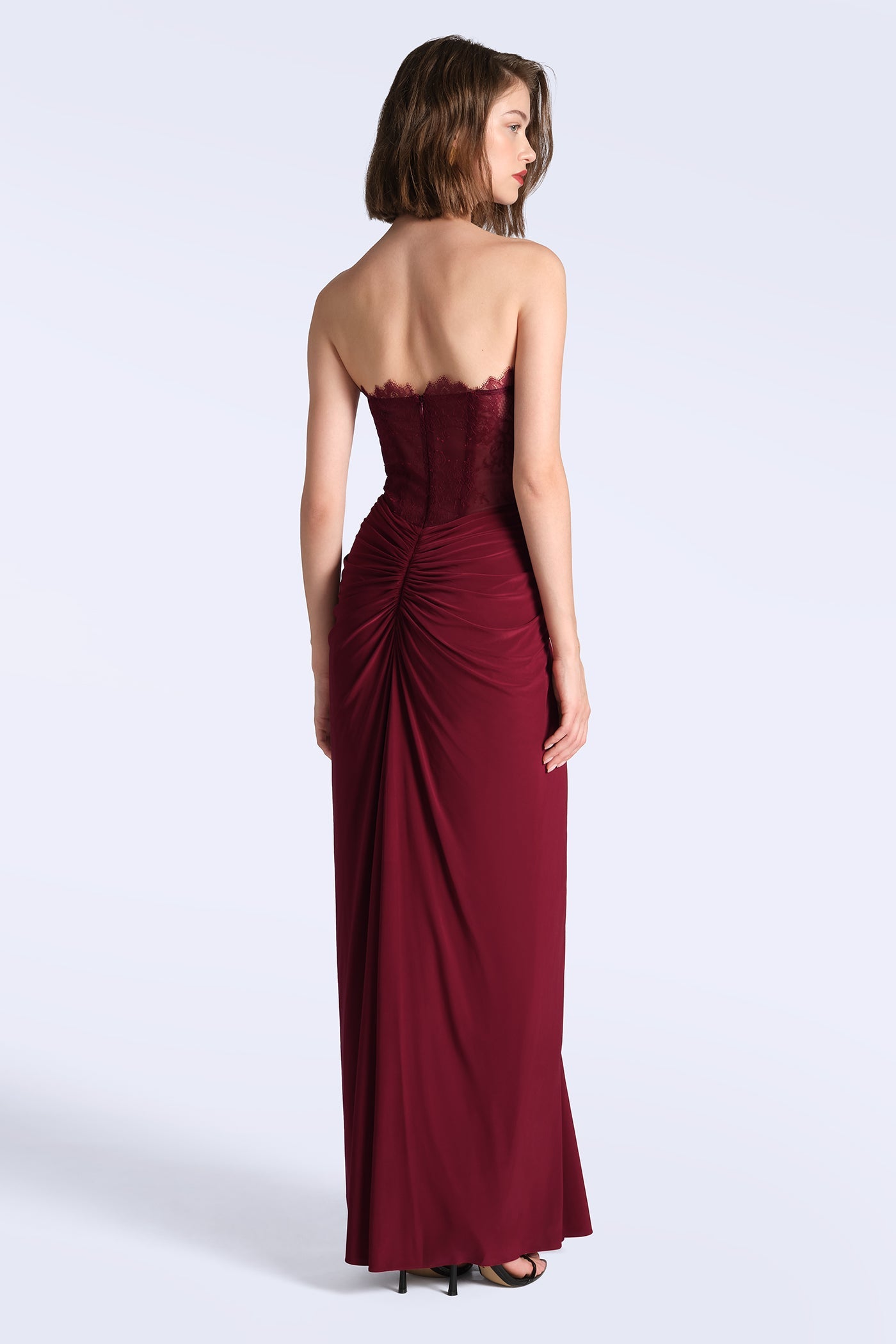 BCBGMAXAZRIA Lace & Jersey Gown Cabernet