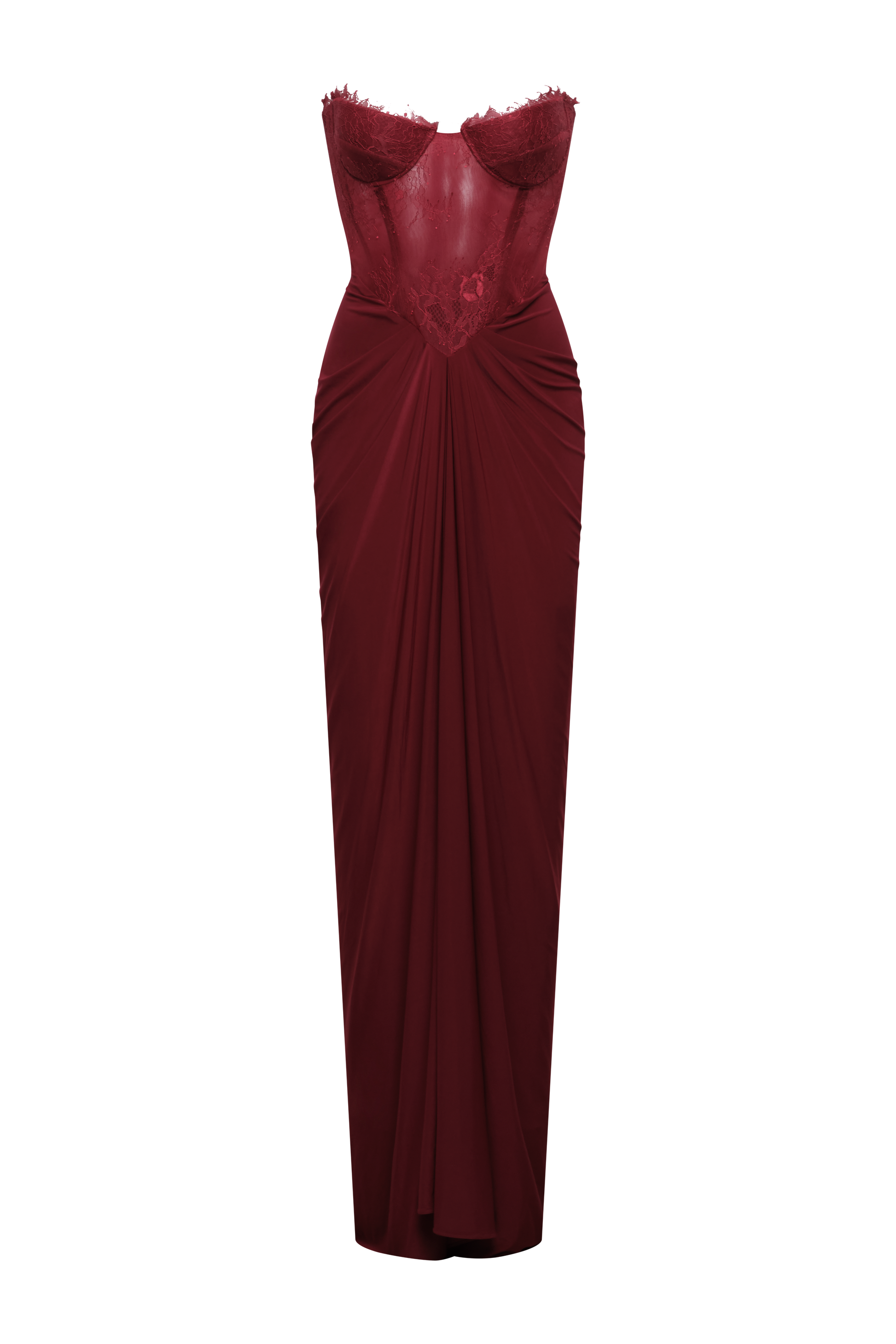 BCBGMAXAZRIA Lace & Jersey Gown Cabernet