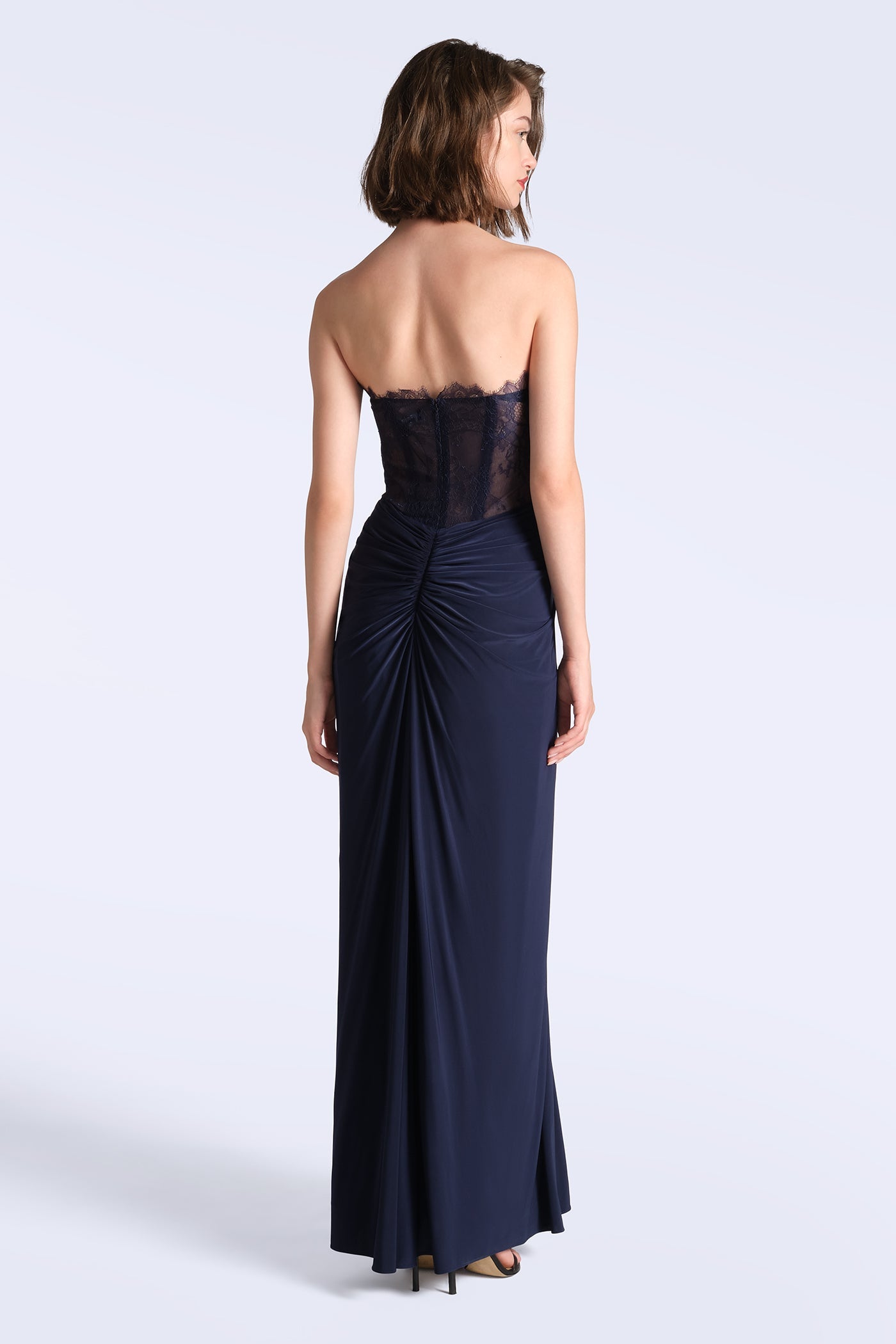 BCBGMAXAZRIA Lace & Jersey Gown Maritime Blue