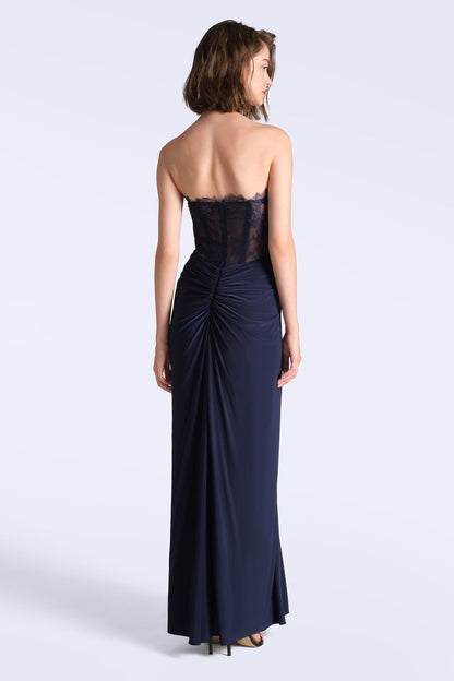 BCBGMAXAZRIA Lace & Jersey Gown Maritime Blue