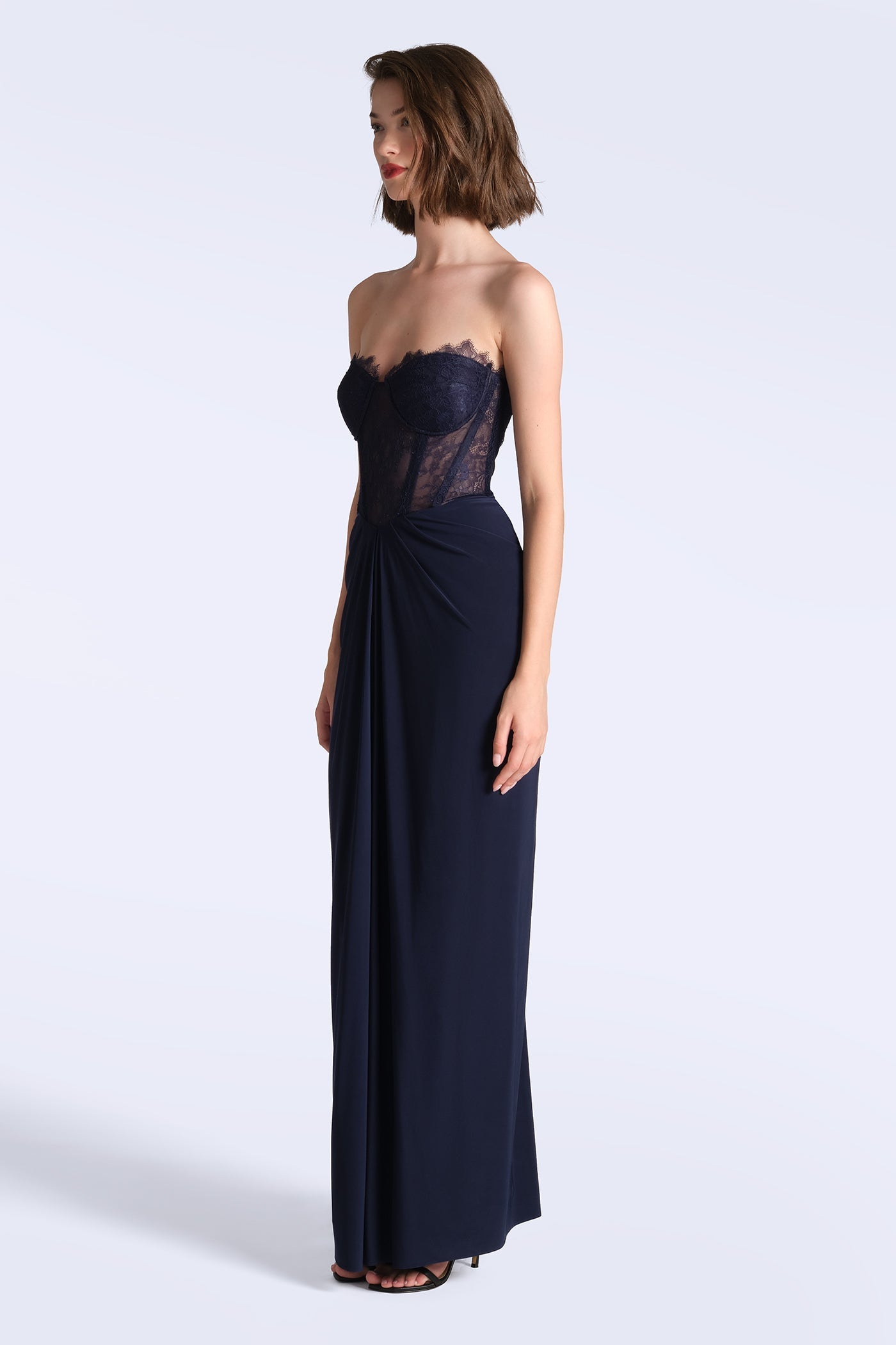 BCBGMAXAZRIA Lace & Jersey Gown Maritime Blue