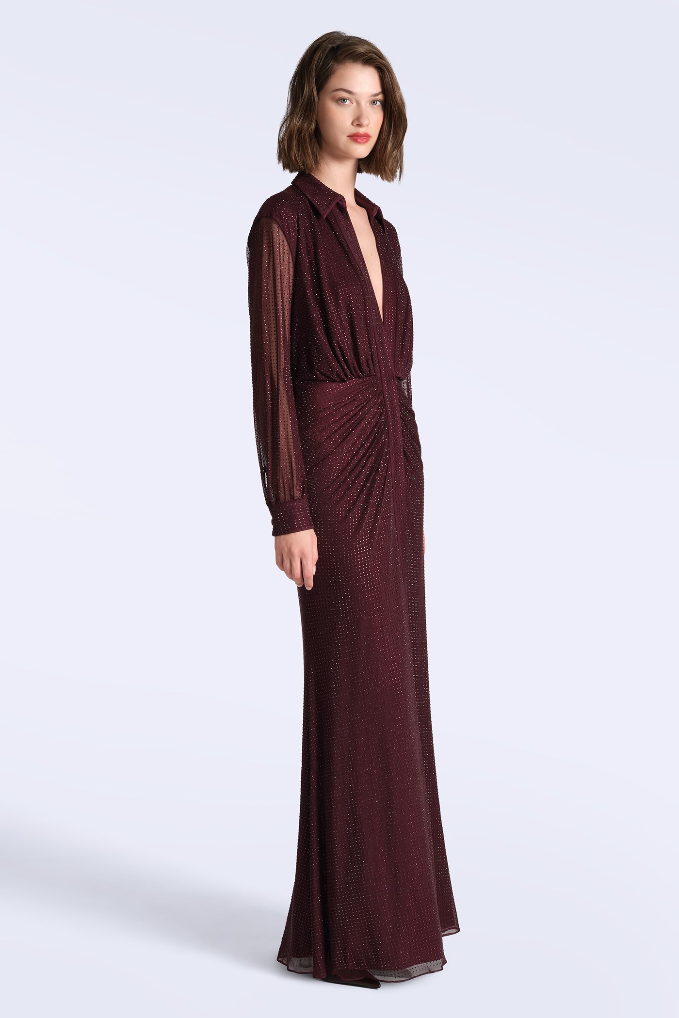 BCBGMAXAZRIA Paige Shirt Gown Bordeaux