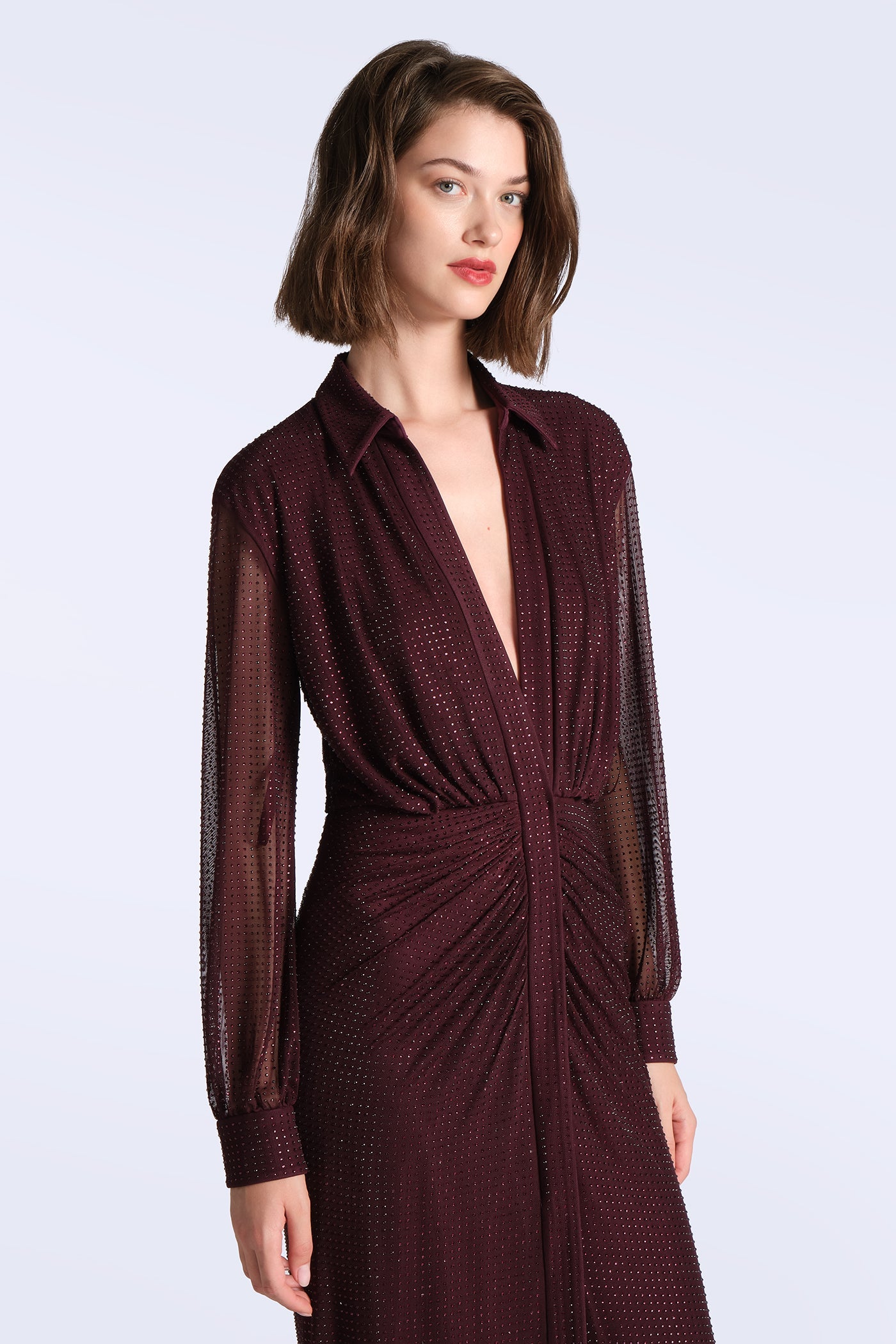 BCBGMAXAZRIA Paige Shirt Gown Bordeaux