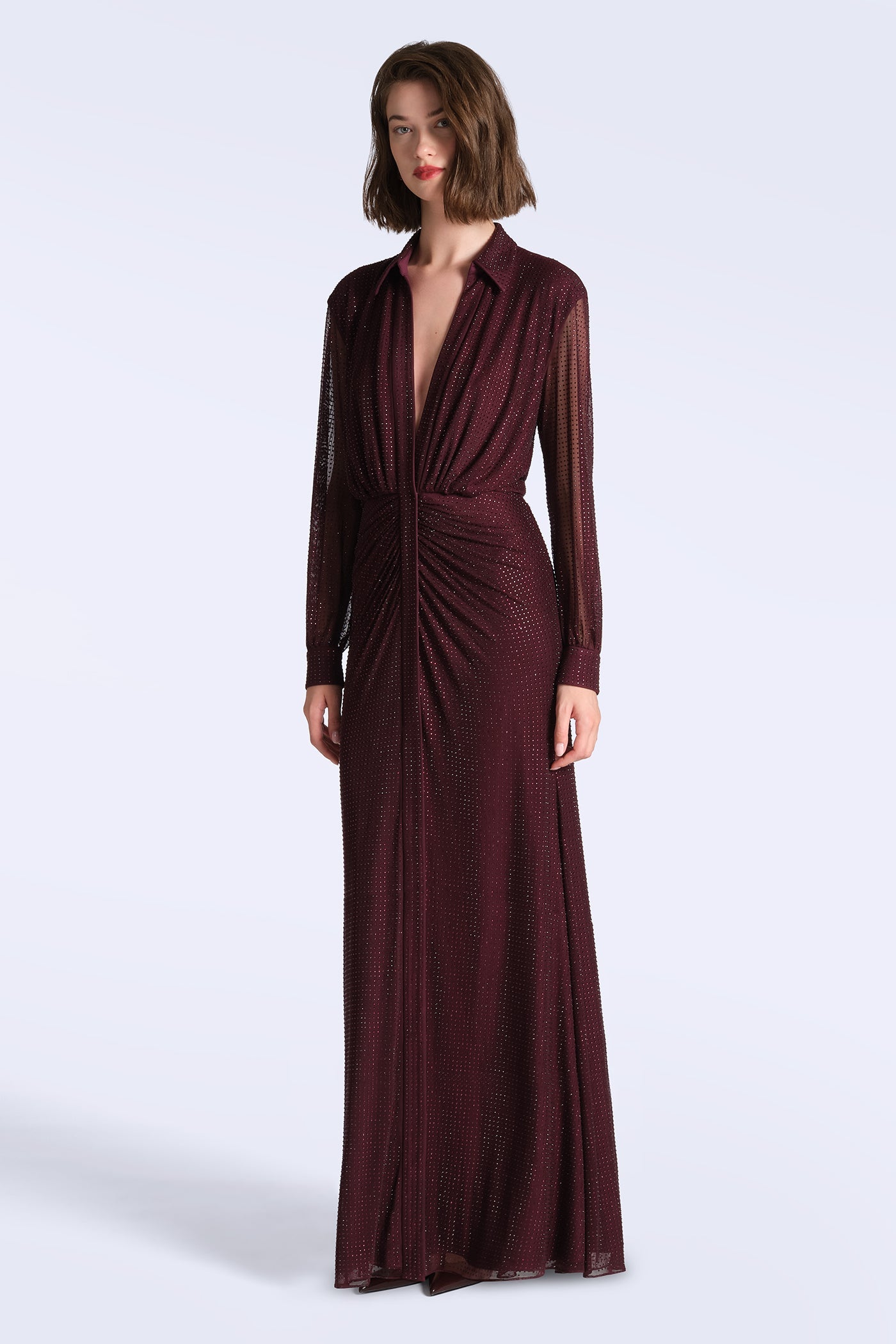 BCBGMAXAZRIA Paige Shirt Gown Bordeaux