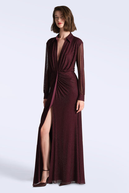BCBGMAXAZRIA Paige Shirt Gown Bordeaux