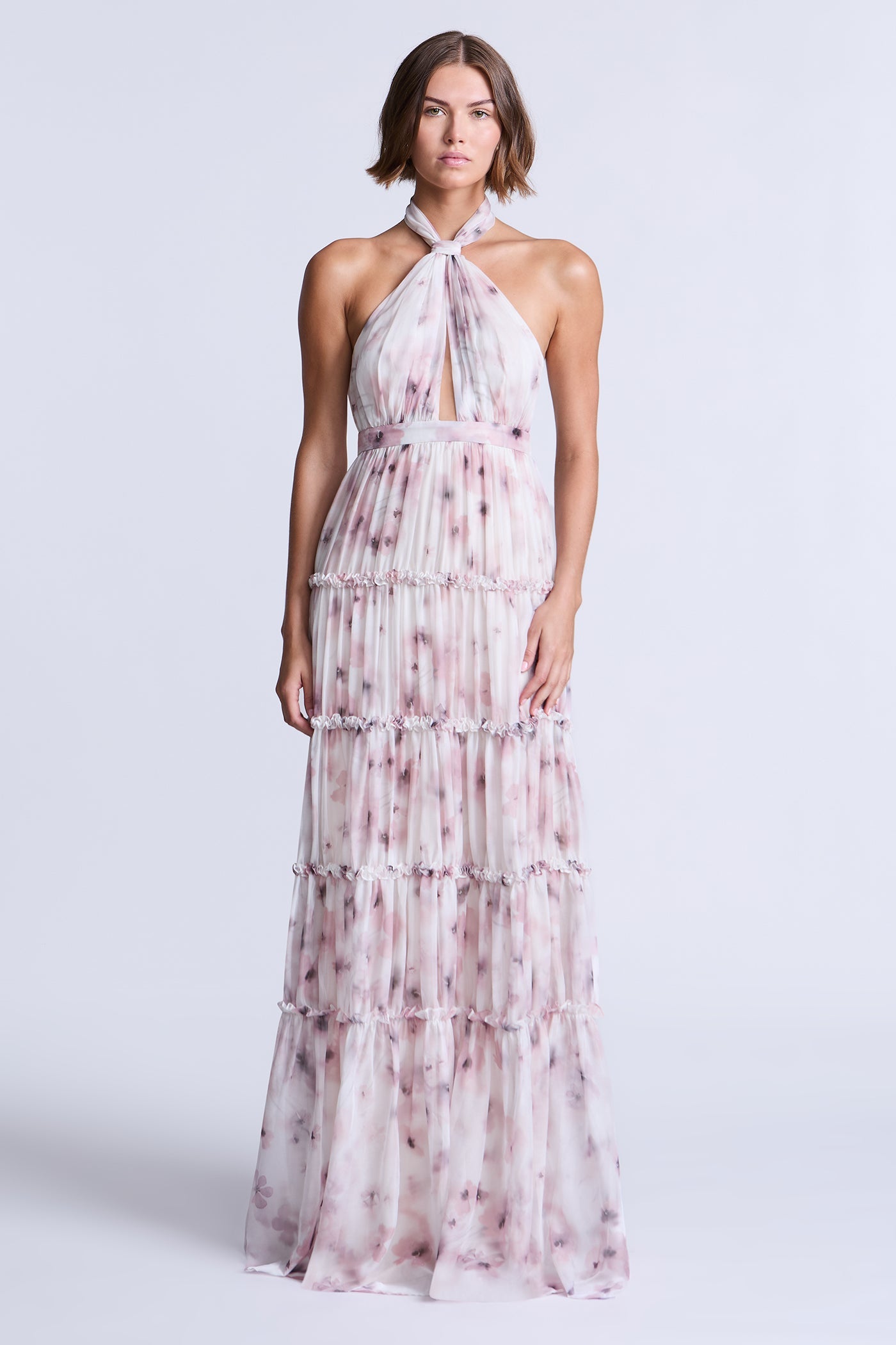 BCBGMAXAZRIA Sabrina Printed Dress Bouquet Print Ash Purple