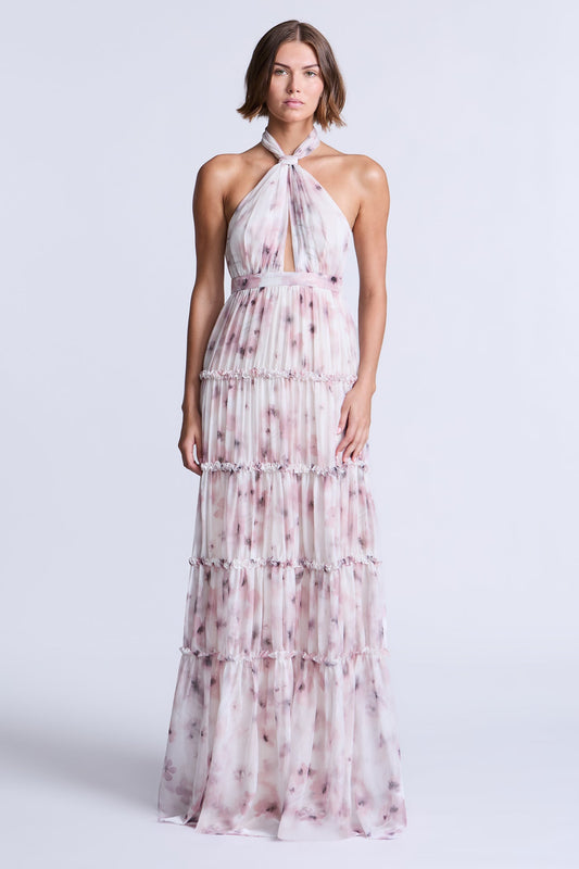 BCBGMAXAZRIA Sabrina Printed Dress Bouquet Print Ash Purple