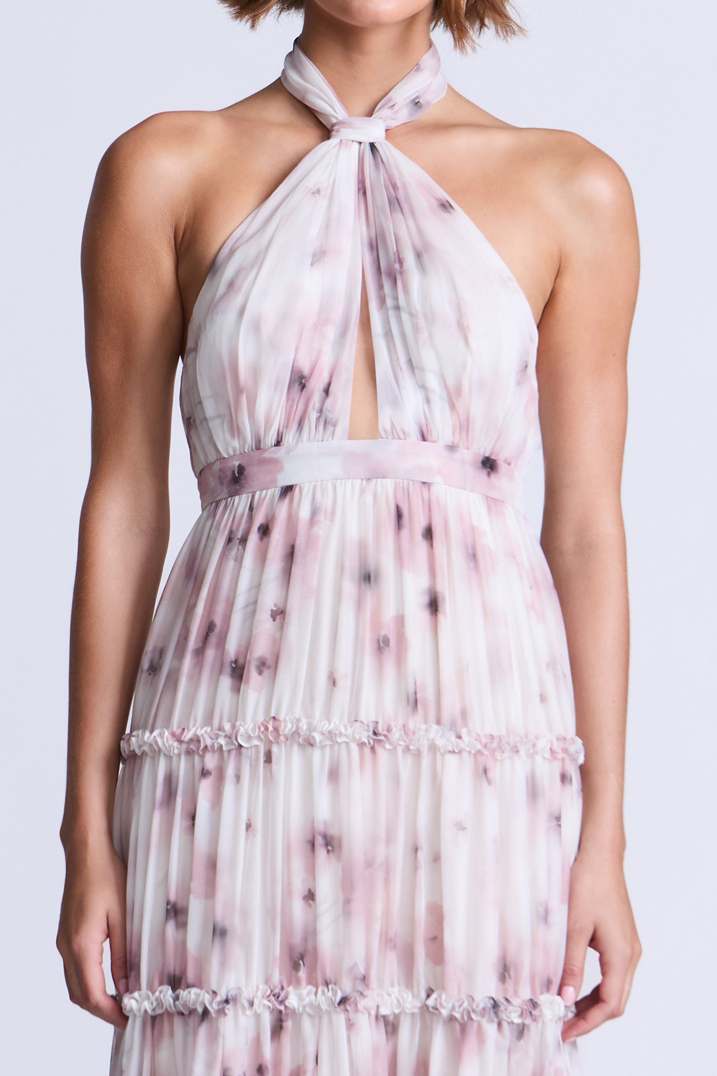 BCBGMAXAZRIA Sabrina Printed Dress Bouquet Print Ash Purple