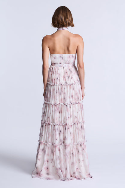 BCBGMAXAZRIA Sabrina Printed Dress Bouquet Print Ash Purple