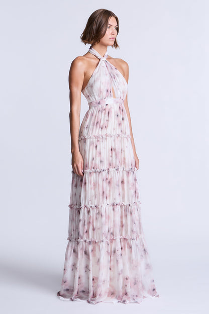 BCBGMAXAZRIA Sabrina Printed Dress Bouquet Print Ash Purple