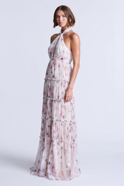 BCBGMAXAZRIA Sabrina Printed Dress Bouquet Print Ash Purple