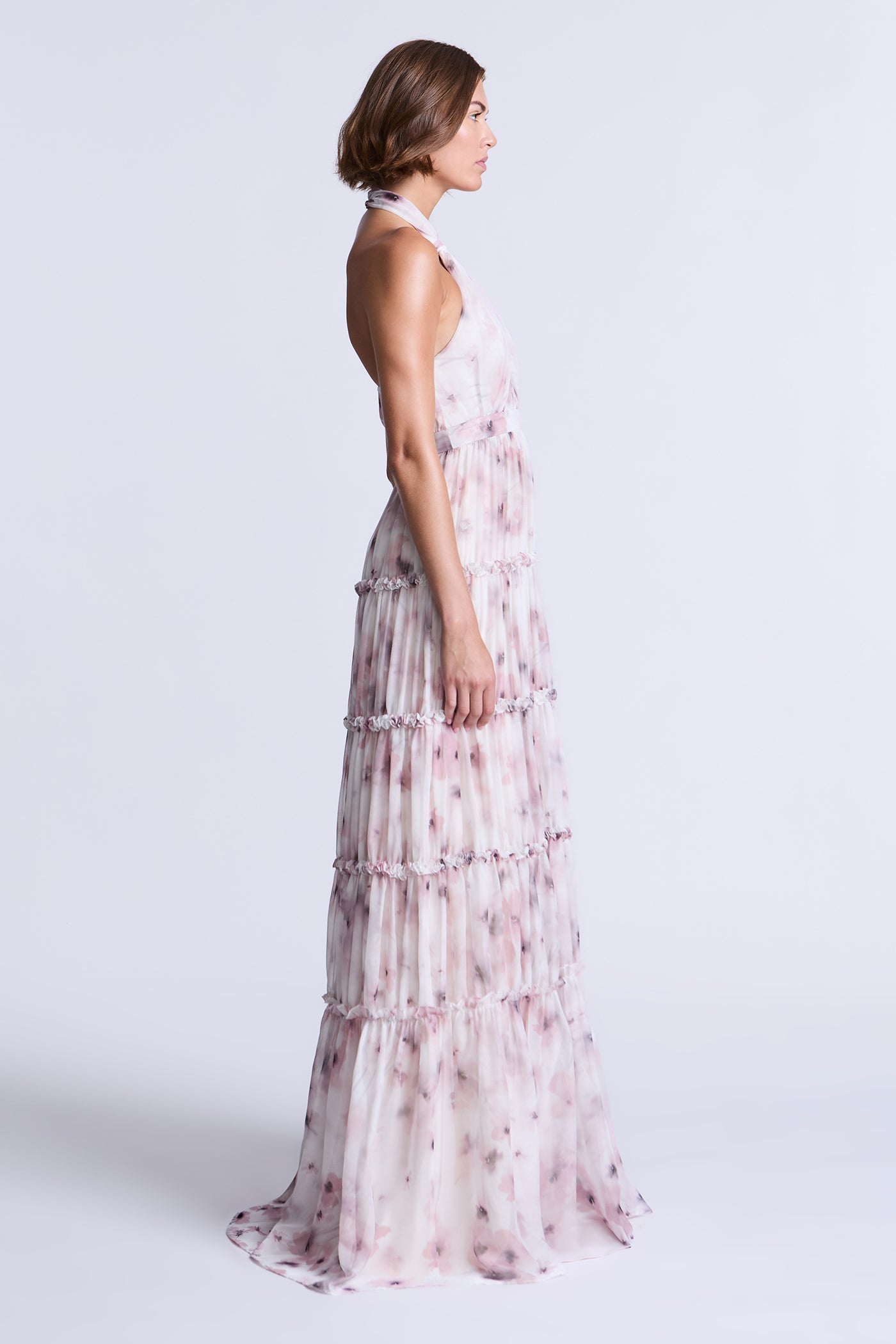 BCBGMAXAZRIA Sabrina Printed Dress Bouquet Print Ash Purple