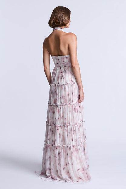 BCBGMAXAZRIA Sabrina Printed Dress Bouquet Print Ash Purple