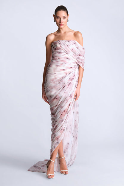BCBGMAXAZRIA Isabella Printed Gown Bouquet Print Ash Purple