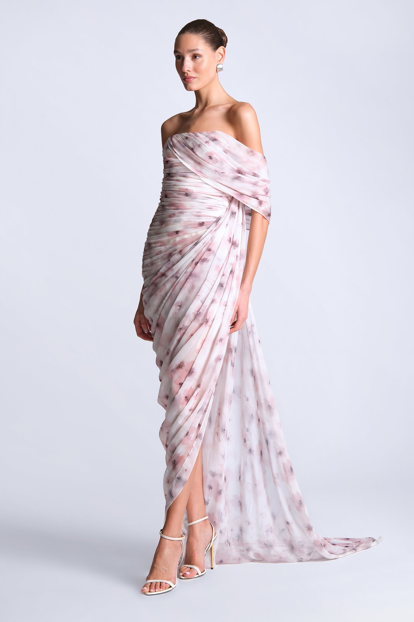 BCBGMAXAZRIA Isabella Printed Gown Bouquet Print Ash Purple