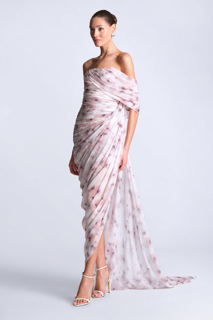 BCBGMAXAZRIA Isabella Printed Gown Bouquet Print Ash Purple