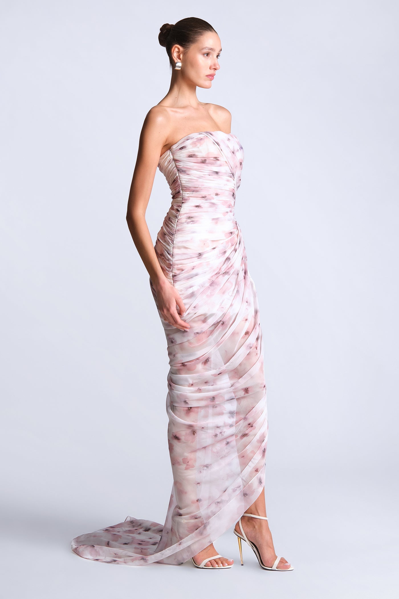 BCBGMAXAZRIA Isabella Printed Gown Bouquet Print Ash Purple