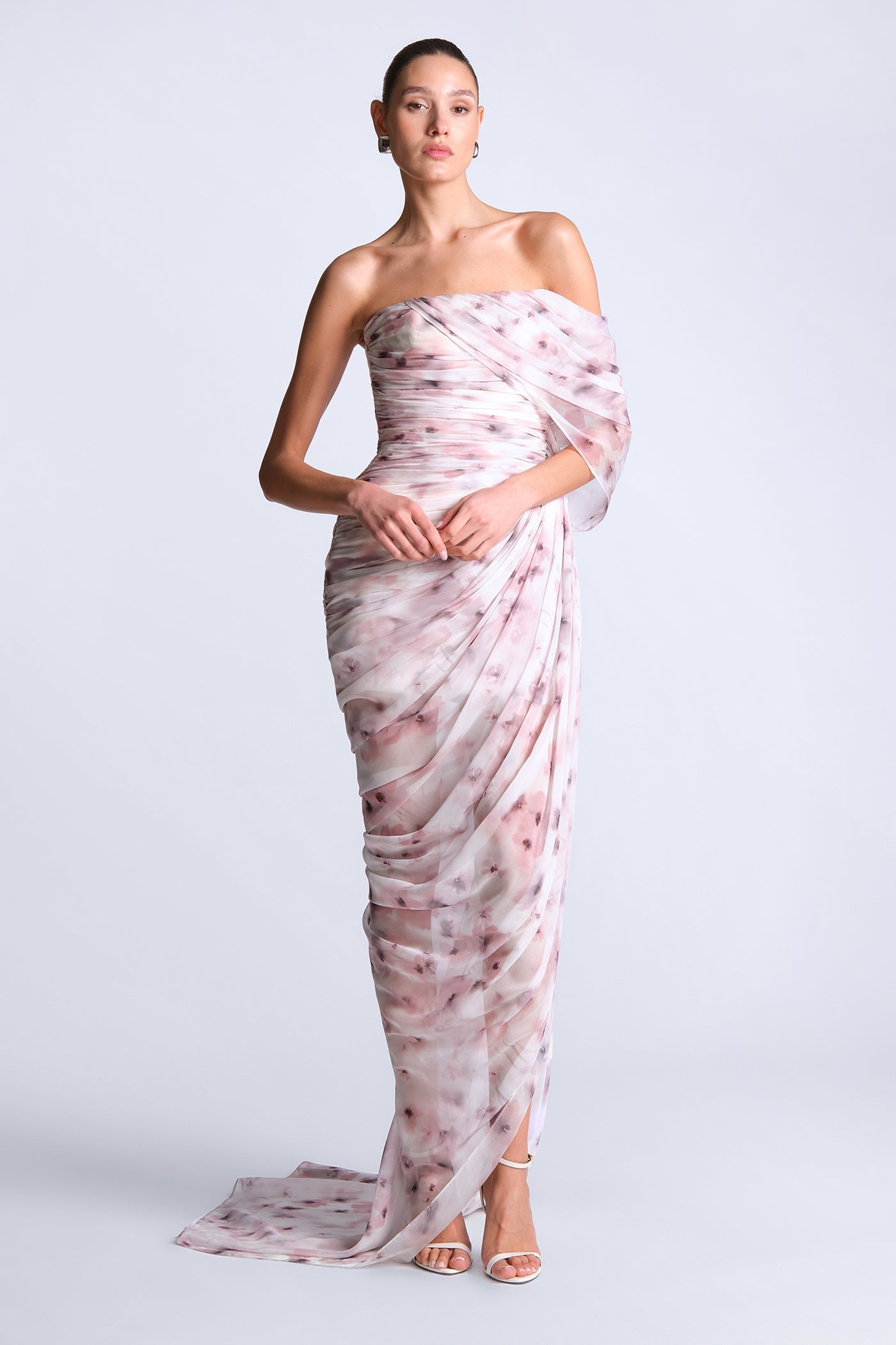 BCBGMAXAZRIA Isabella Printed Gown Bouquet Print Ash Purple