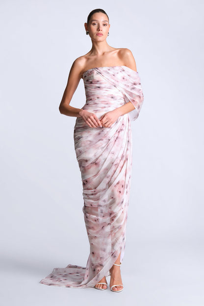 BCBGMAXAZRIA Isabella Printed Gown Bouquet Print Ash Purple