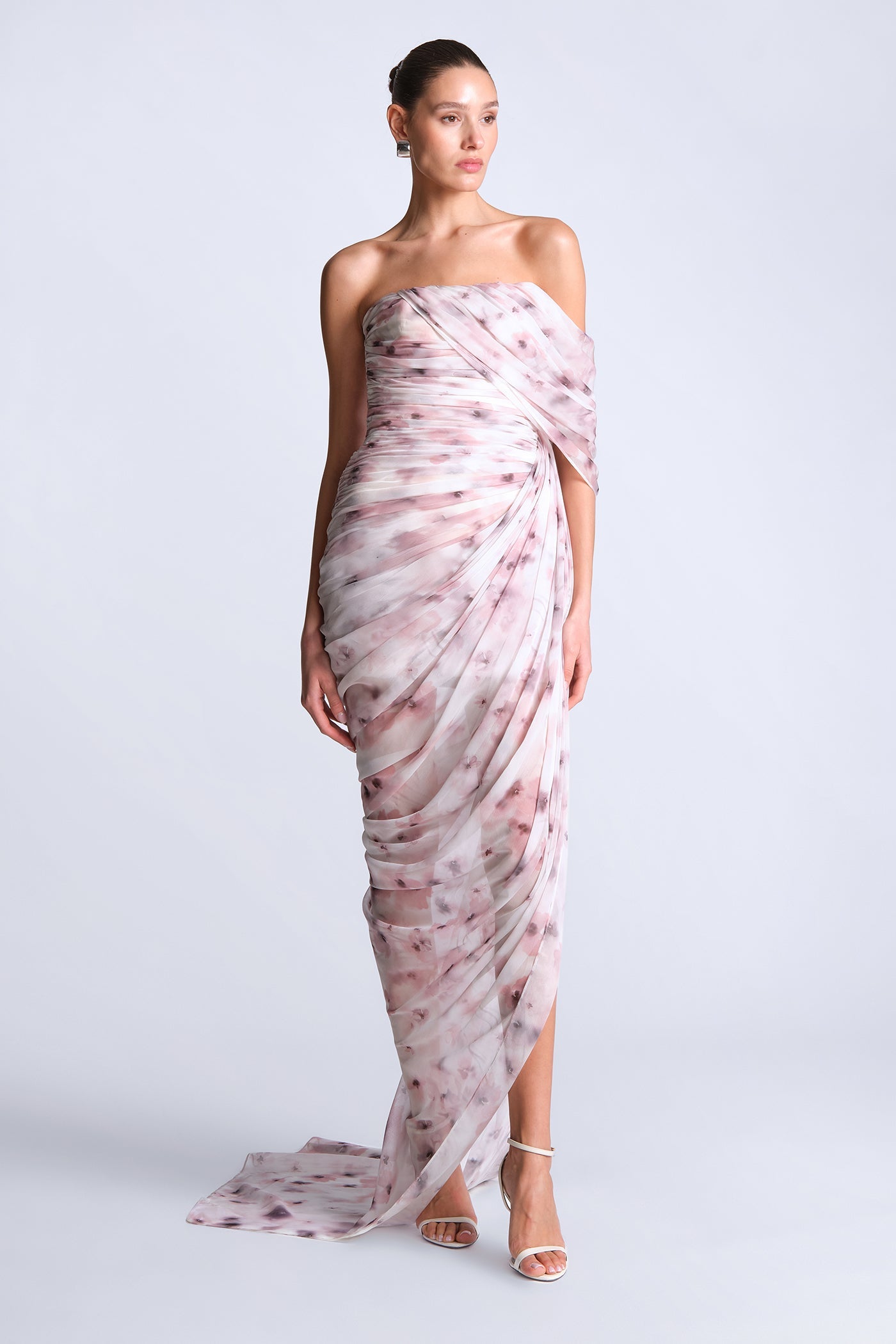 BCBGMAXAZRIA Isabella Printed Gown Bouquet Print Ash Purple