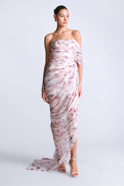 BCBGMAXAZRIA Isabella Printed Gown Bouquet Print Ash Purple