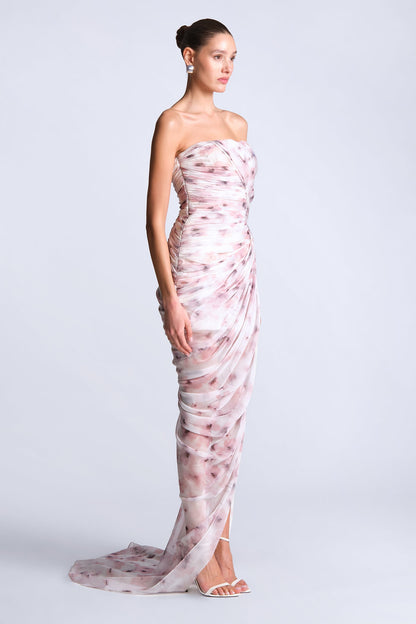 BCBGMAXAZRIA Isabella Printed Gown Bouquet Print Ash Purple