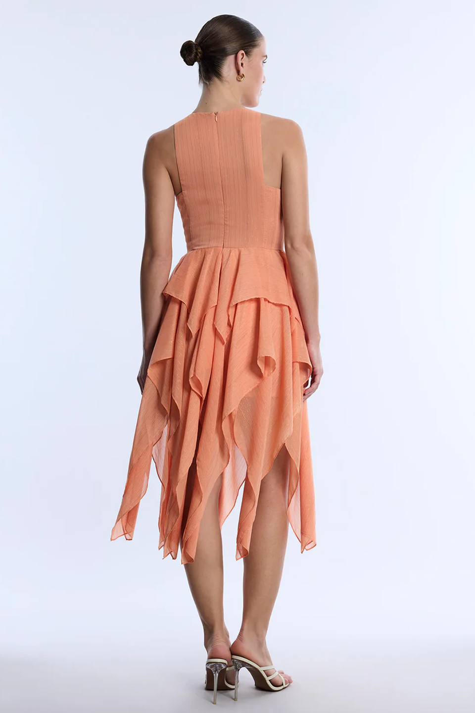 BCBGMAXAZRIA Ruffle Skirt Dress Apricot