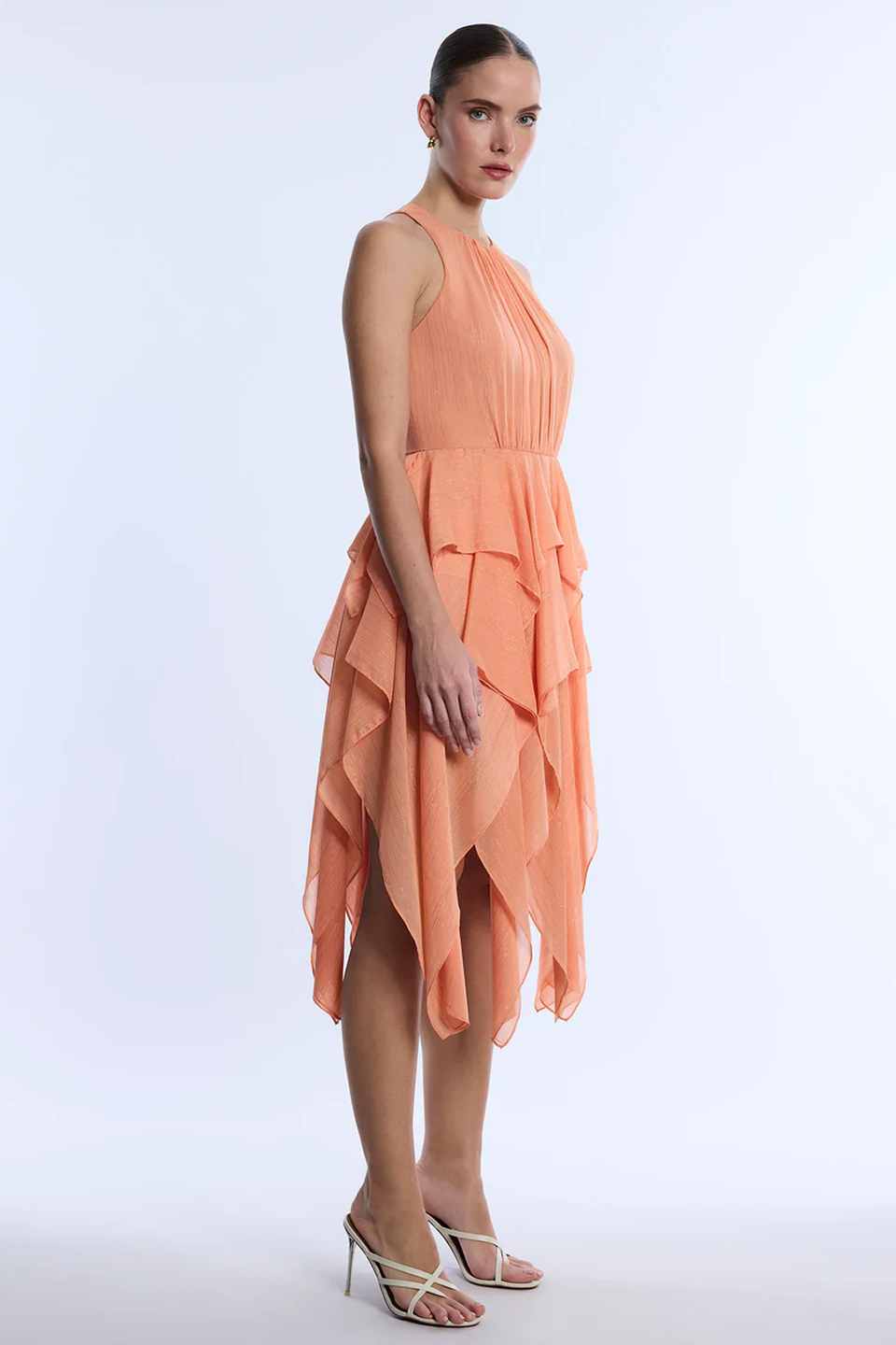BCBGMAXAZRIA Ruffle Skirt Dress Apricot