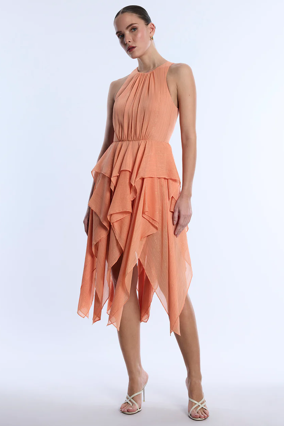 BCBGMAXAZRIA Ruffle Skirt Dress Apricot