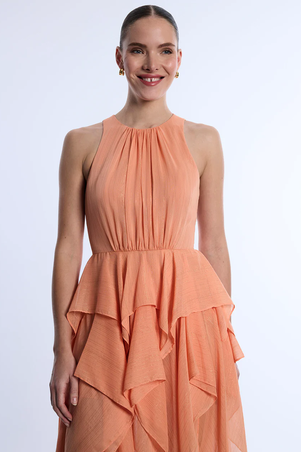 BCBGMAXAZRIA Ruffle Skirt Dress Apricot
