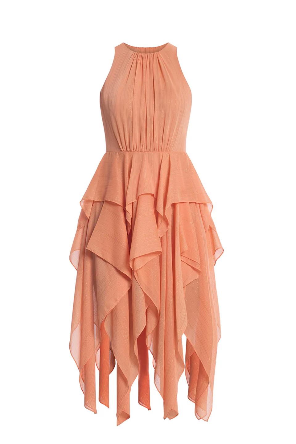 BCBGMAXAZRIA Ruffle Skirt Dress Apricot