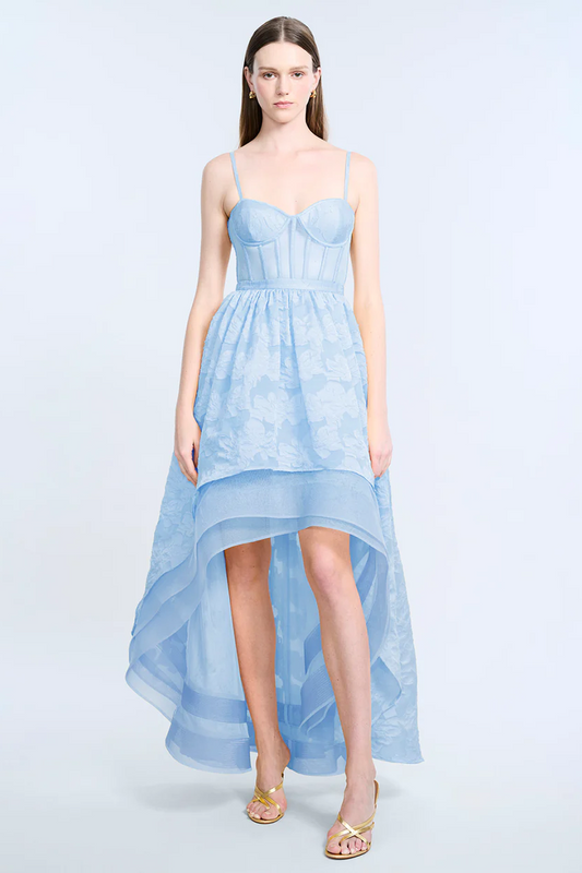 BCBGMAXAZRIA High Low Organza Tulle Gown Skyway