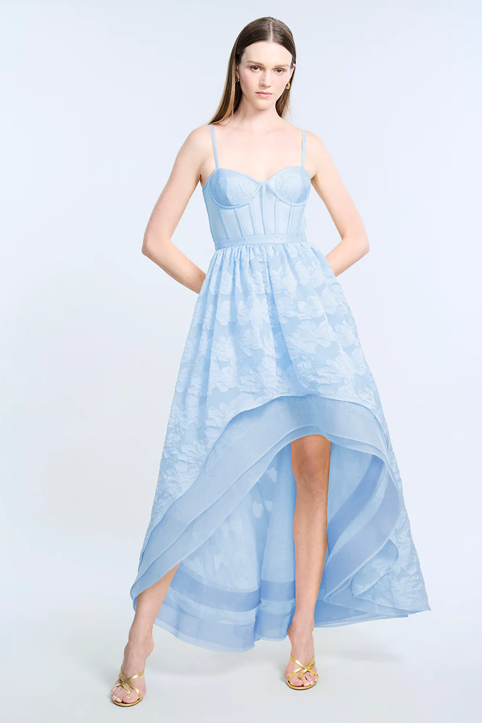 BCBGMAXAZRIA High Low Organza Tulle Gown Skyway