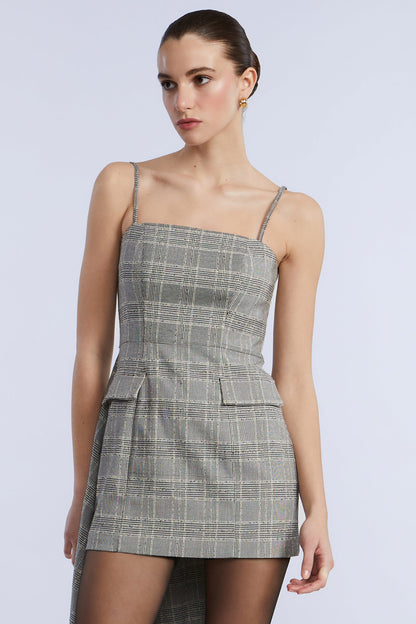 BCBGMAXAZRIA Glen Plaid Dress With Drape Glen Plaid