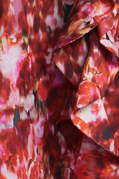 BCBGMAXAZRIA Printed Cascade Midi Skirt Washed Rose Chili Pepper Print