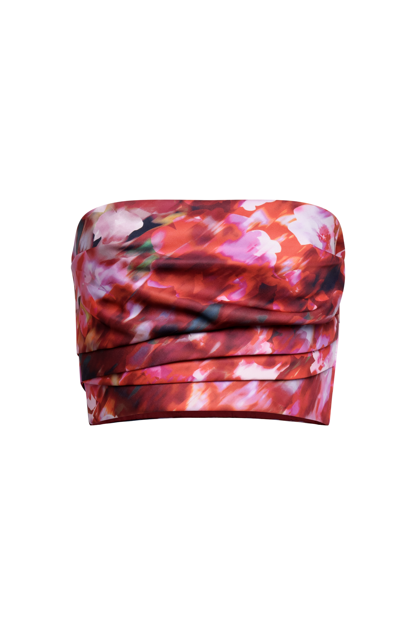 BCBGMAXAZRIA Pleated Satin Bustier Washed Rose Chili Pepper Print