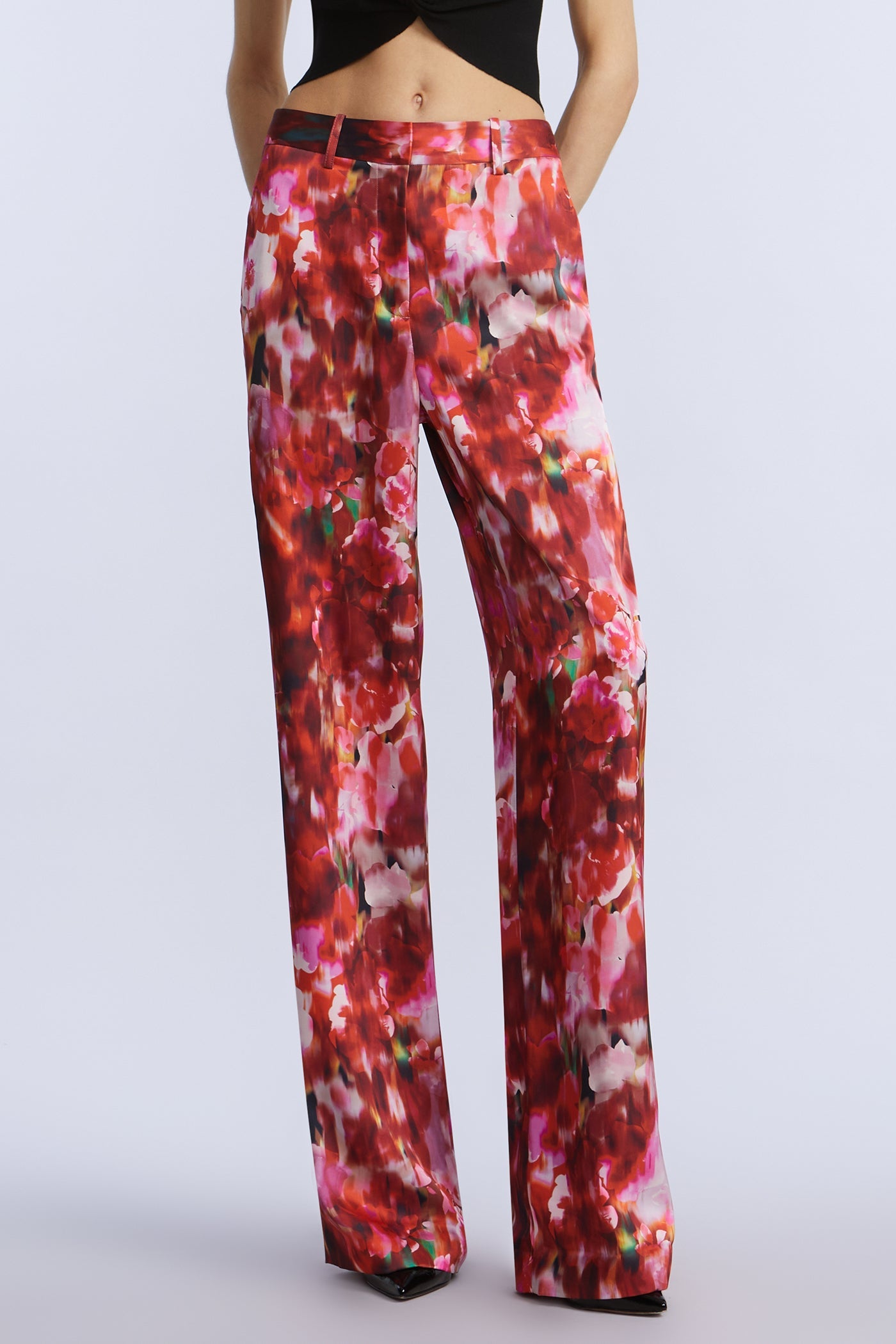 BCBGMAXAZRIA Washed Floral Pant Washed Rose Chili Pepper Print
