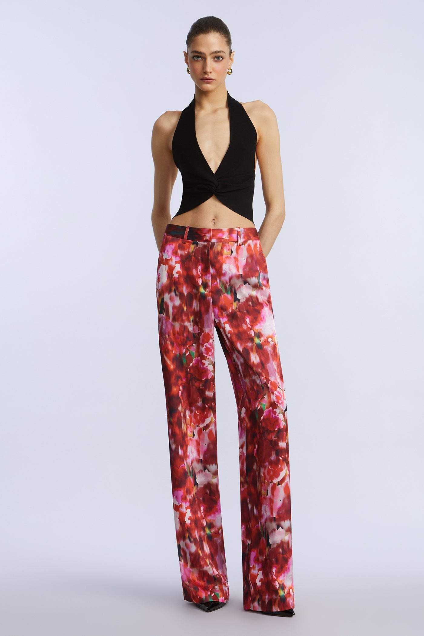 BCBGMAXAZRIA Washed Floral Pant Washed Rose Chili Pepper Print