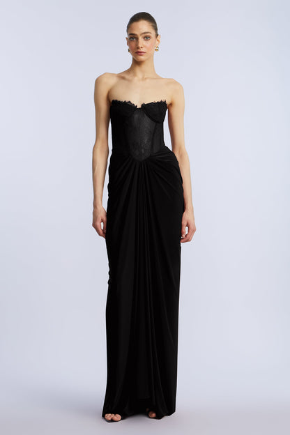 BCBGMAXAZRIA Lace & Jersey Gown Black