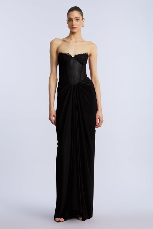BCBGMAXAZRIA Lace & Jersey Gown Black