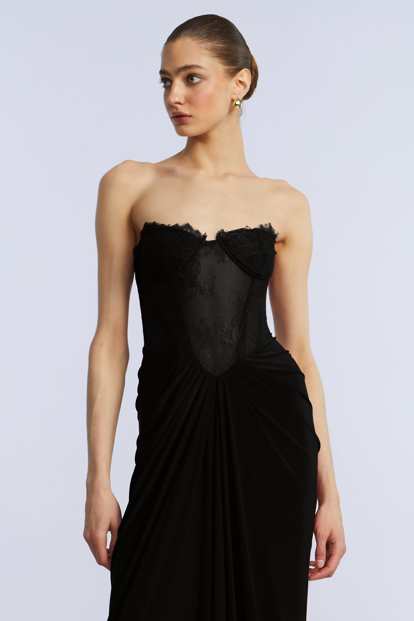 BCBGMAXAZRIA Lace & Jersey Gown Black