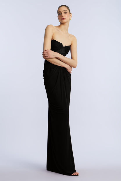 BCBGMAXAZRIA Lace & Jersey Gown Black