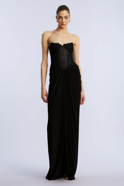BCBGMAXAZRIA Lace & Jersey Gown Black