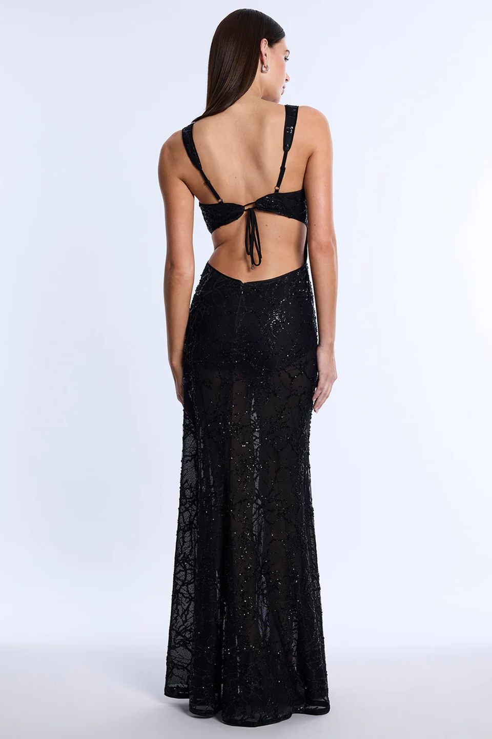 BCBGMAXAZRIA Embellished Cut-Out Gown Black