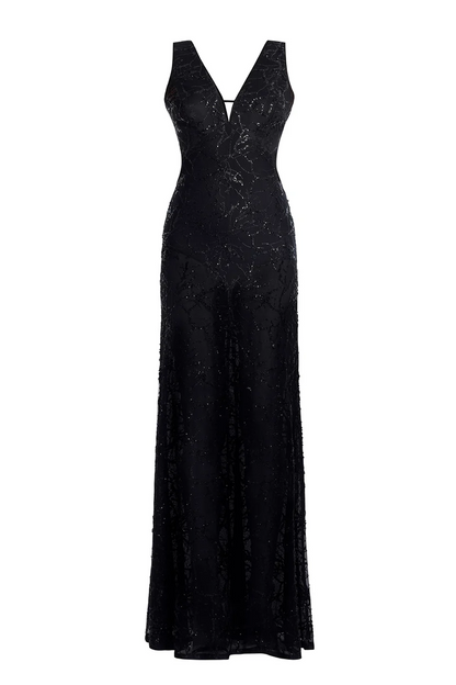 BCBGMAXAZRIA Embellished Cut-Out Gown Black
