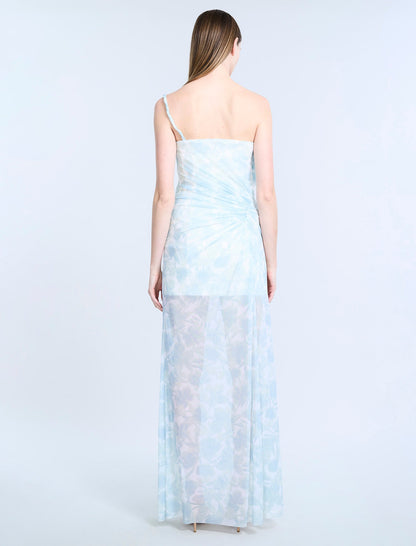 BCBGMAXAZRIA Mesh & Sequin Gown Sky Floral Print